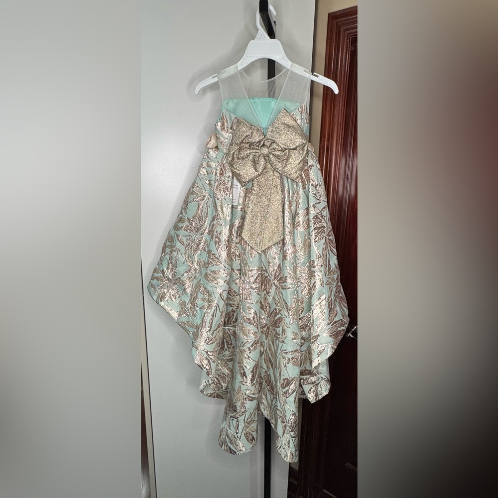 Handmade Elegant hi low with train Floral Dress with Gold Accents - Picture 3 of 4